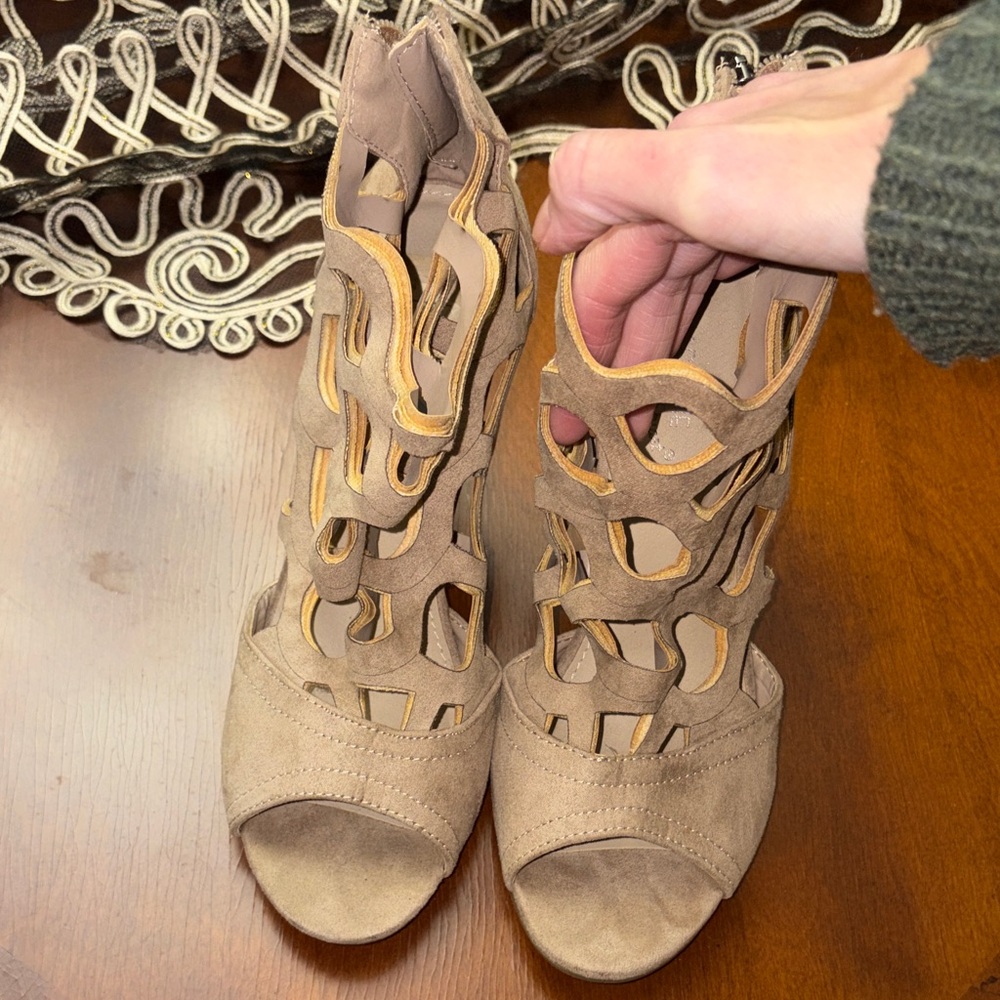 Madeline Stuart Tan Cutout Heels
